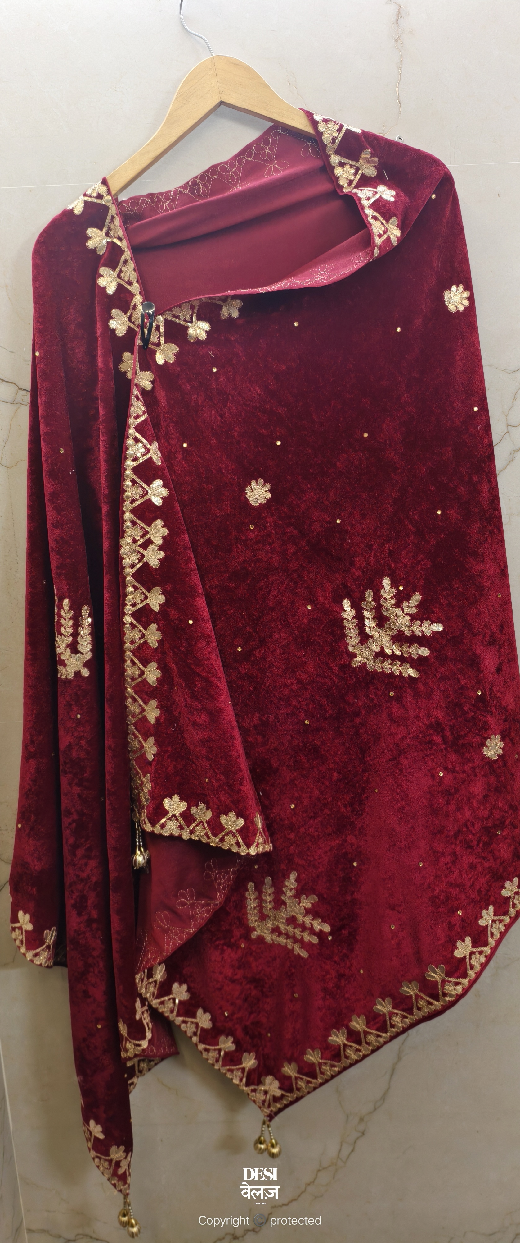 Maroon Velvet Dupatta