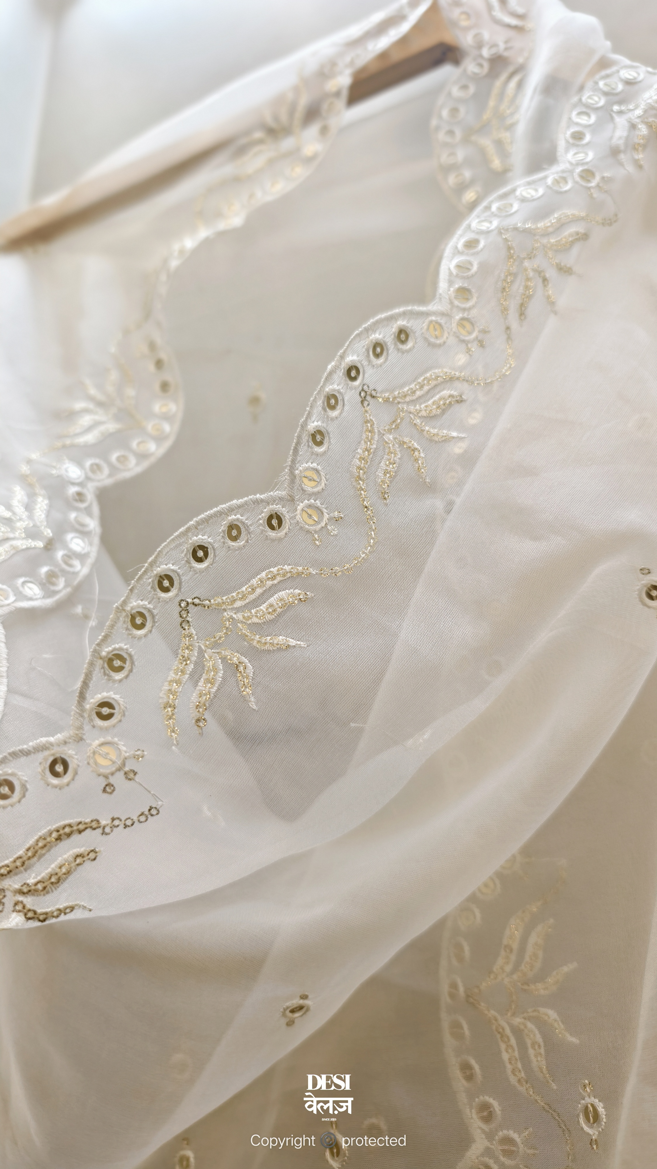 Elegant White Embroidered Dupatta