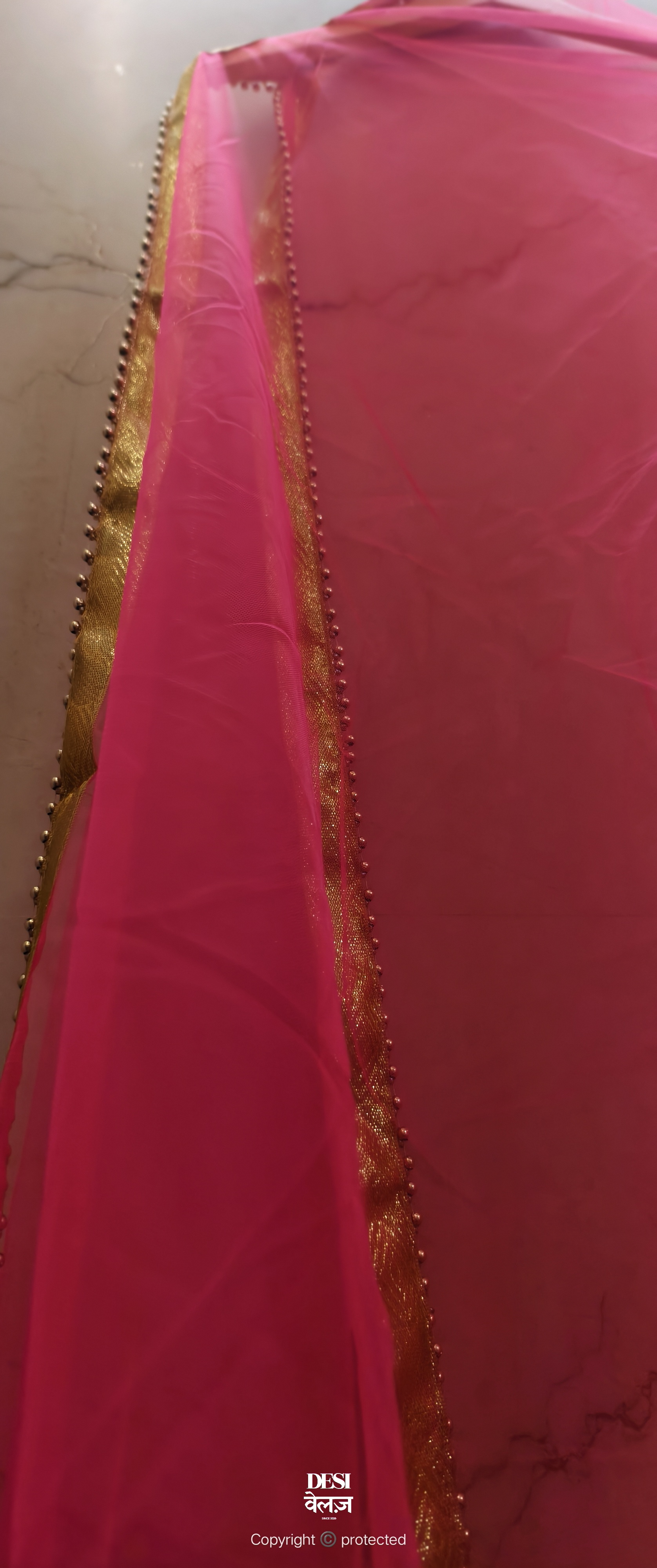 Pink Net Dupatta