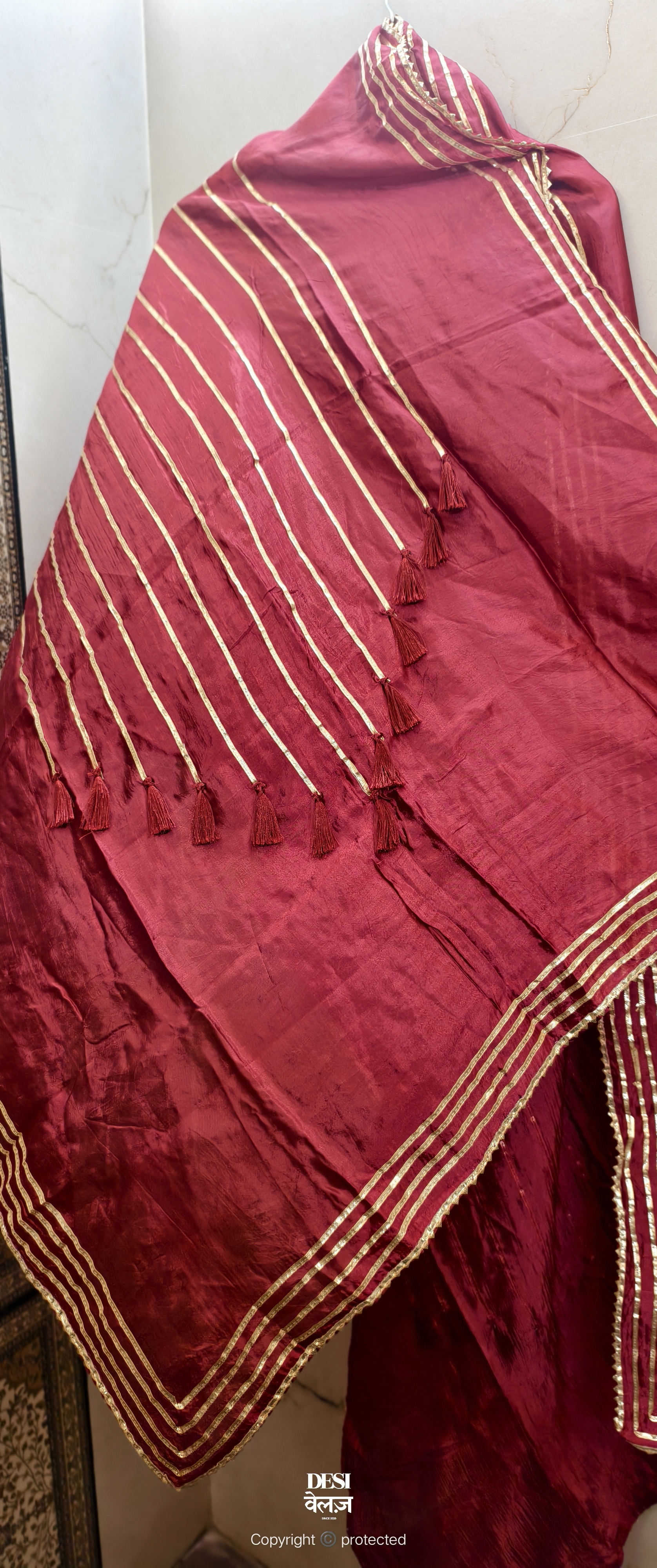 Maroon Silk Dupatta