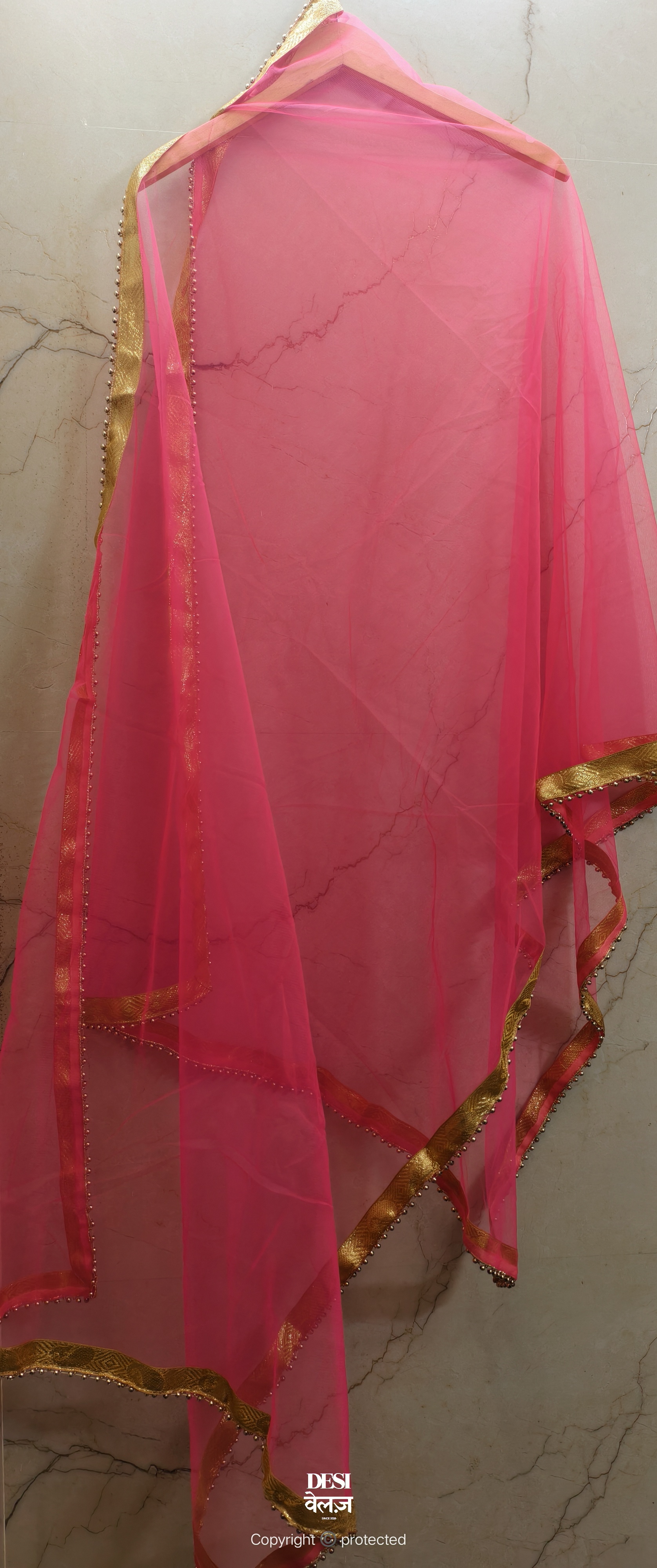 Pink Net Dupatta