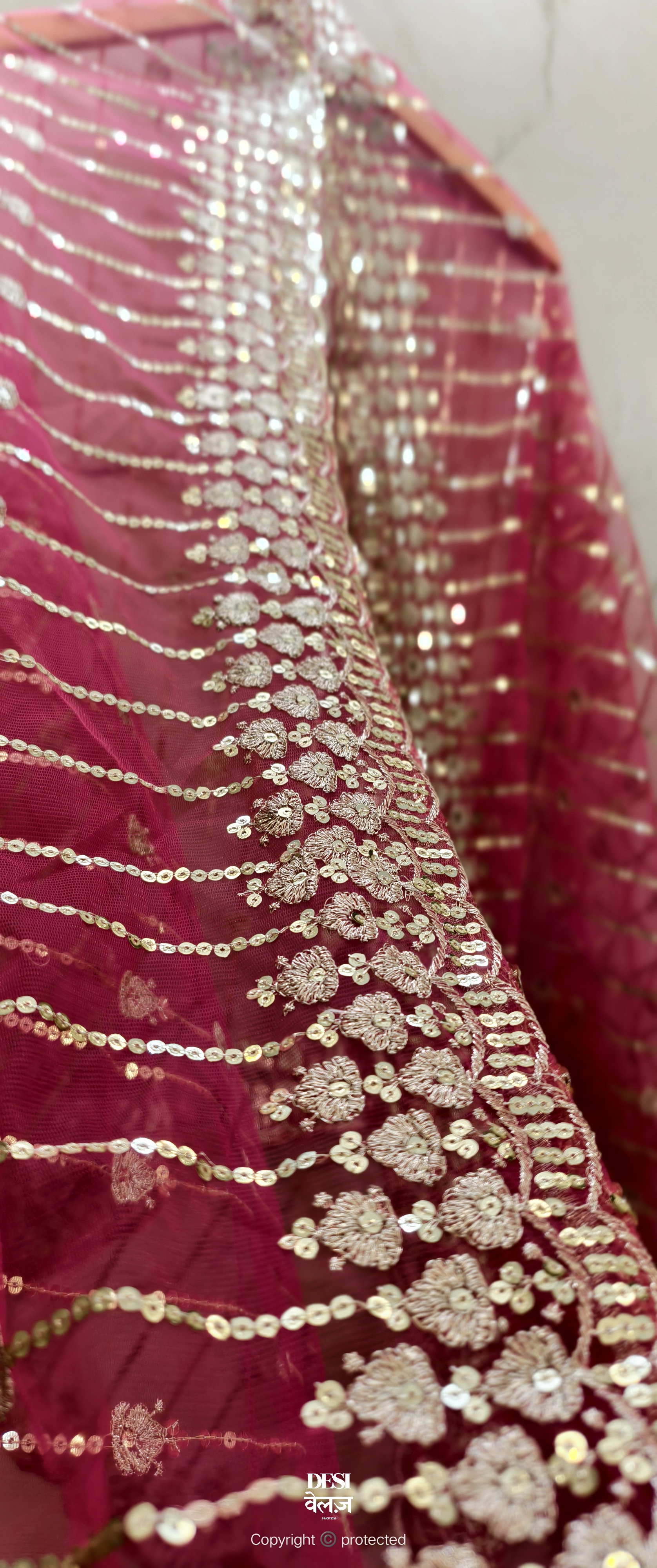 Embroidered Pink Net Dupatta