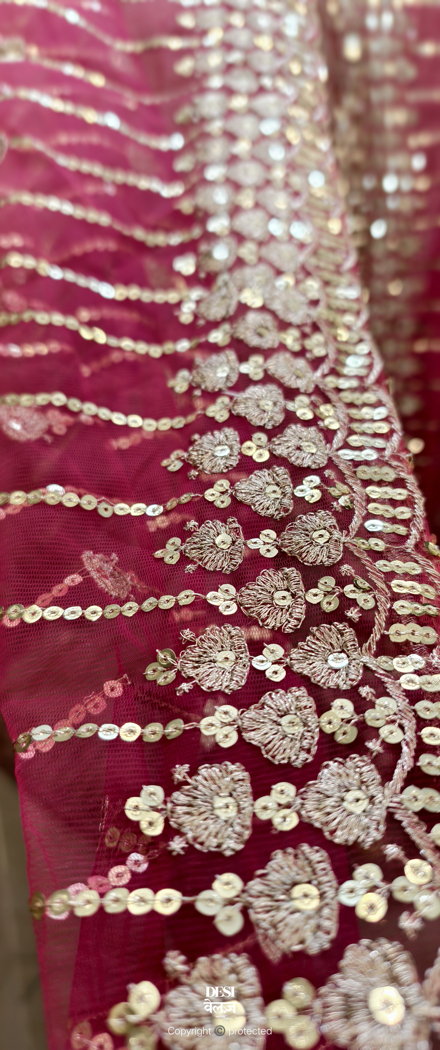 Embroidered Pink Net Dupatta
