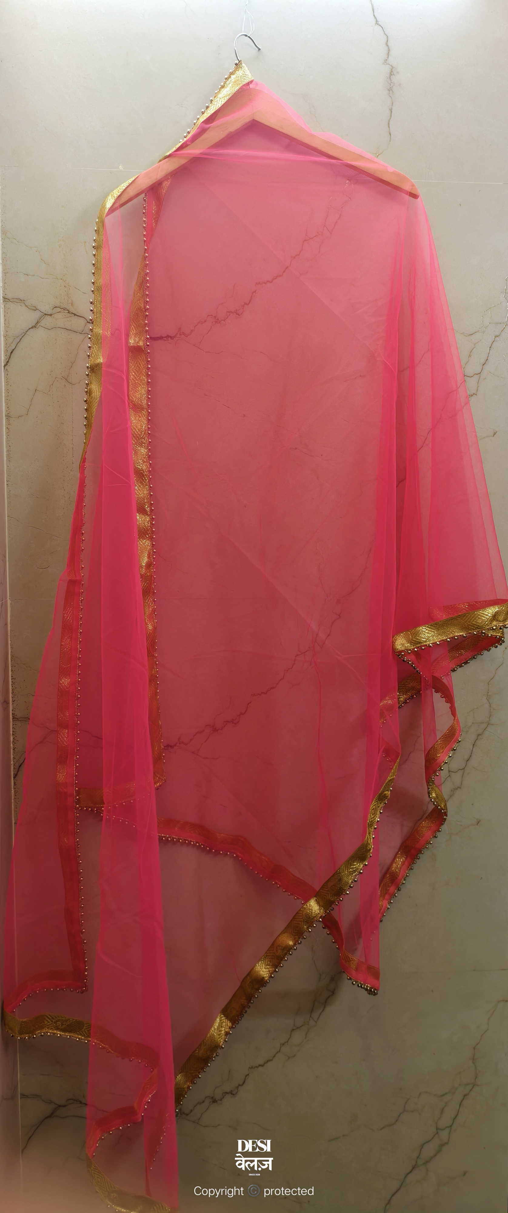 Pink Net Dupatta