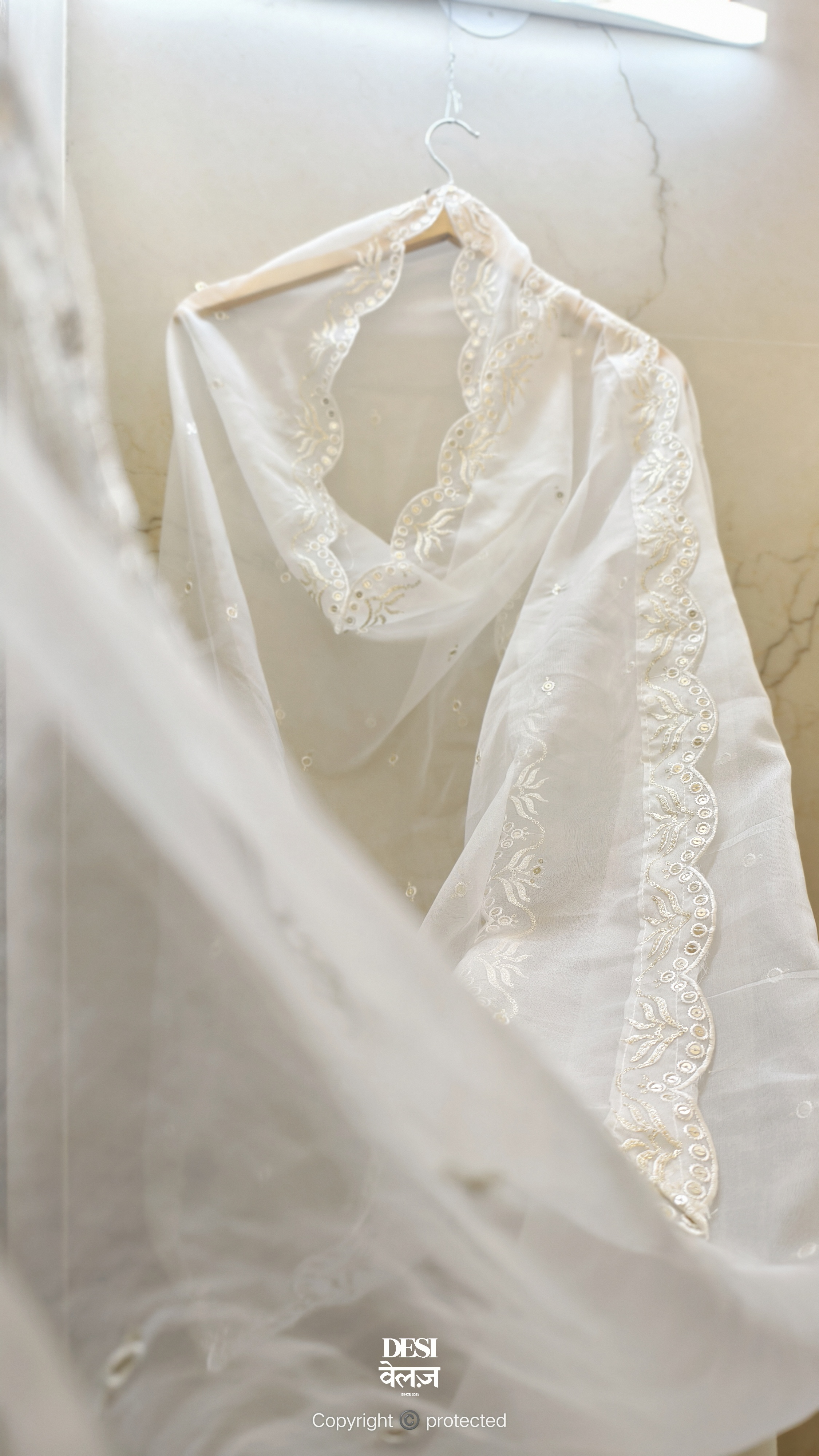 Elegant White Embroidered Dupatta