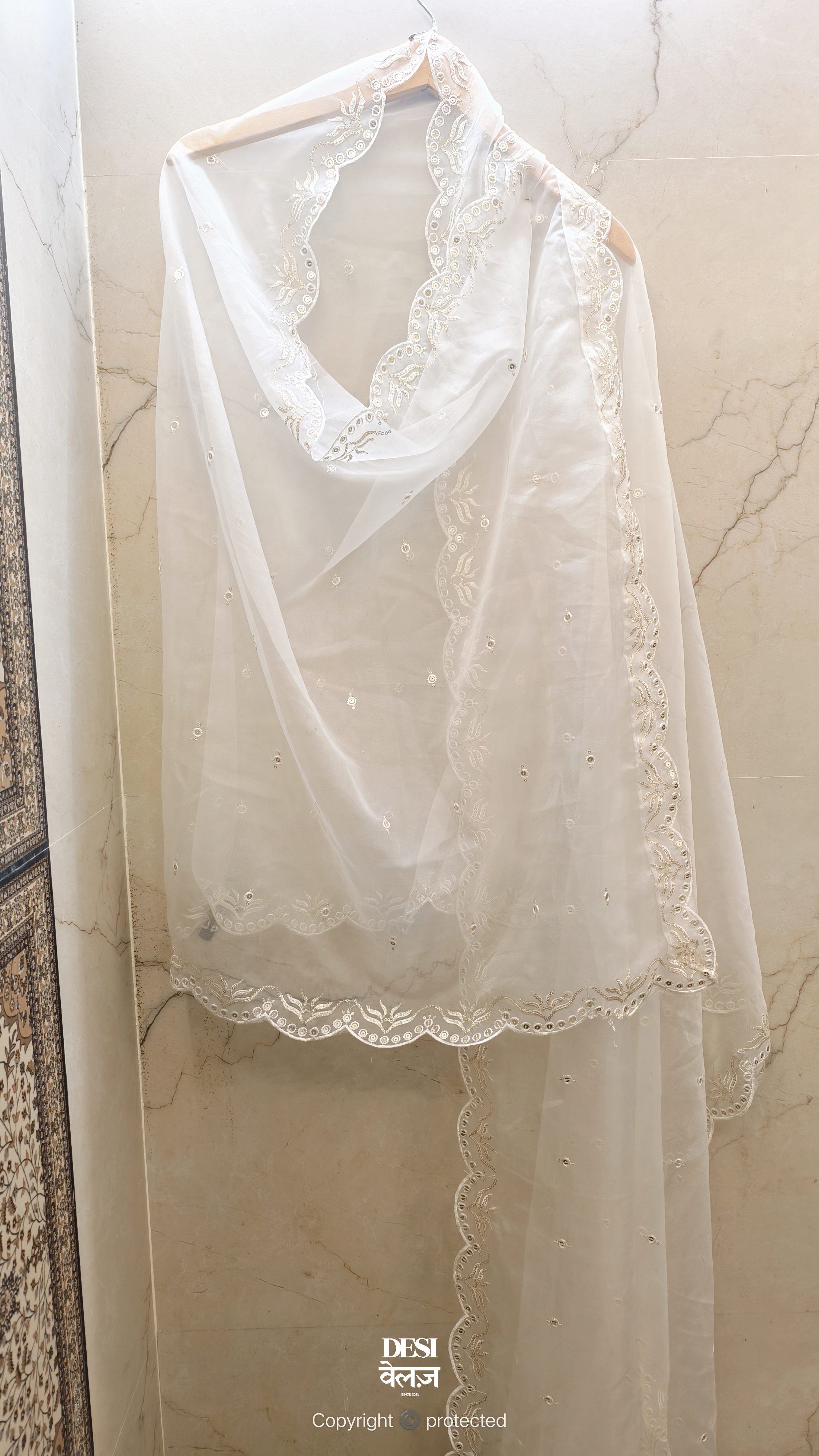 Elegant White Embroidered Dupatta