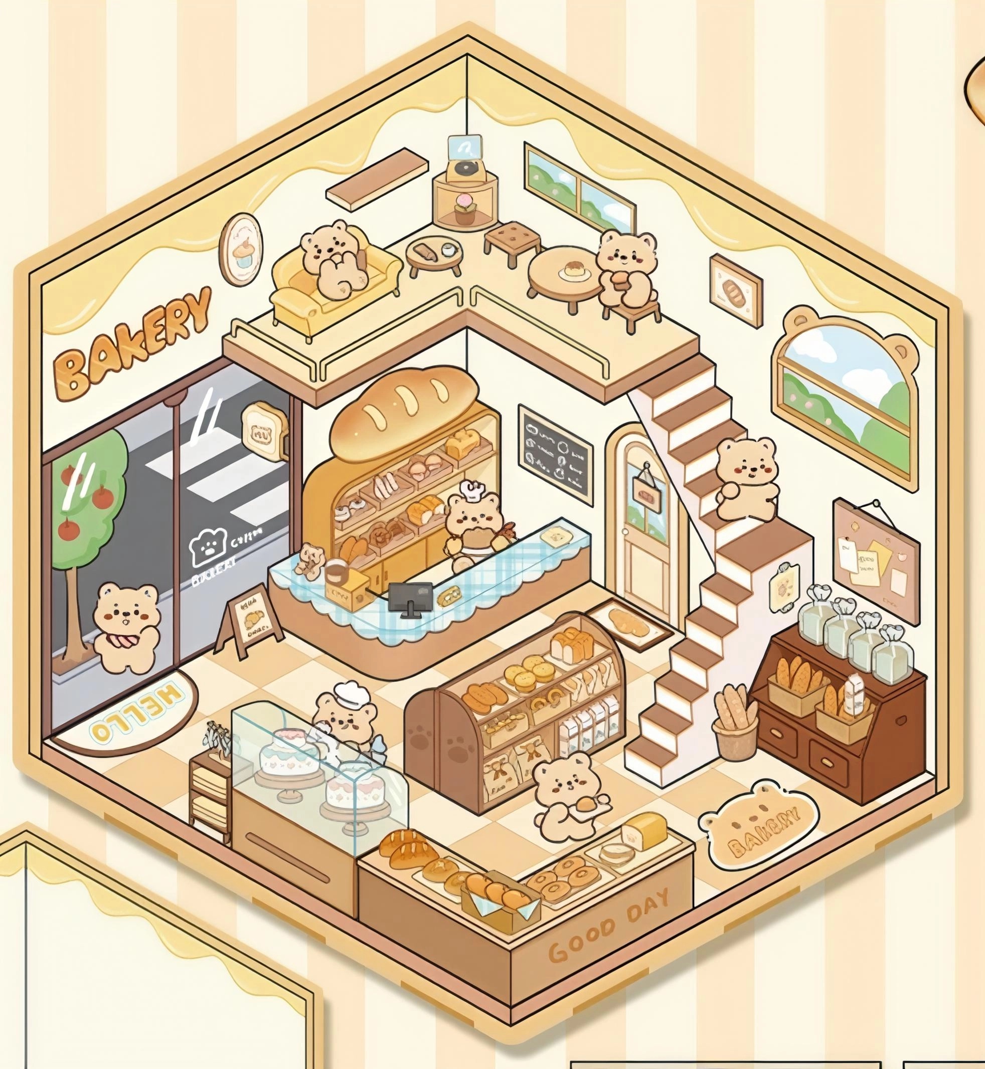 #B016, Furry Friends Market Street 3D Sticker, Beginner Friendly