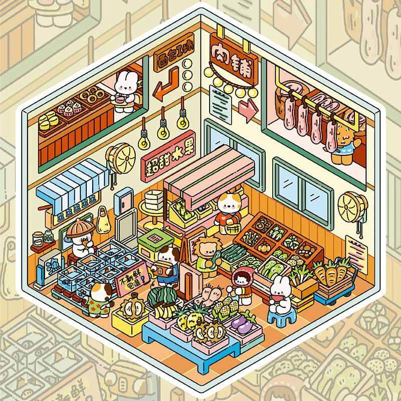 #B027, Market Daily 3D Sticker, Beginner Friendly