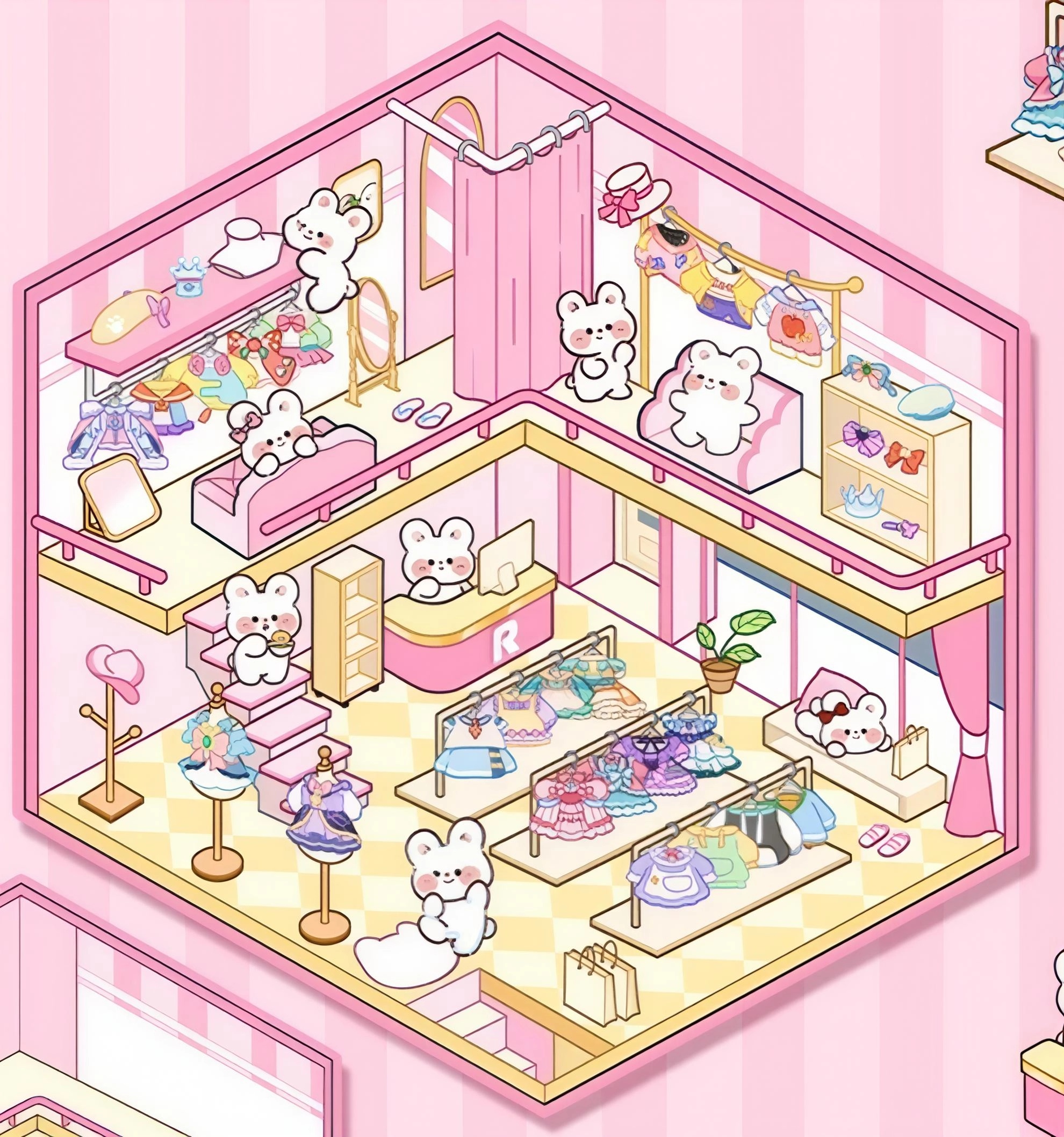 #B016, Furry Friends Market Street 3D Sticker, Beginner Friendly