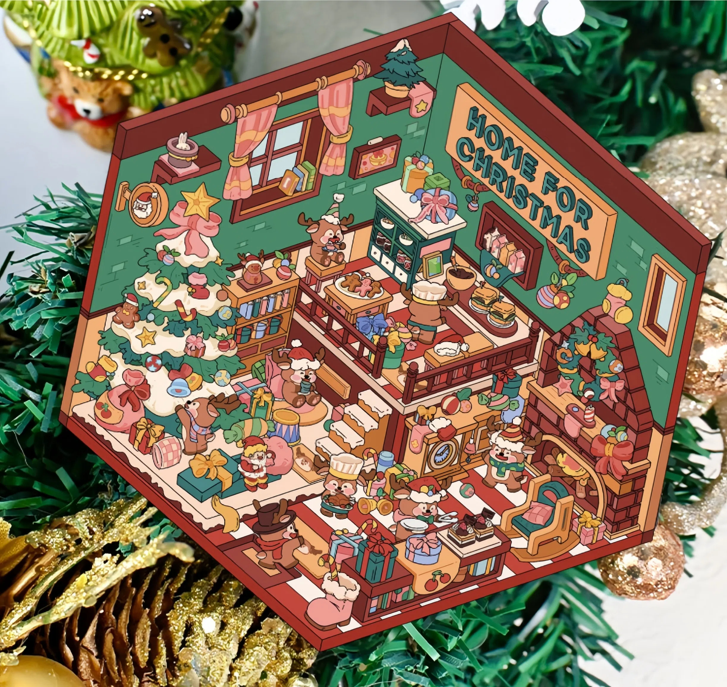 #B012, Christmas Shops 3D Sticker, Beginner Friendly