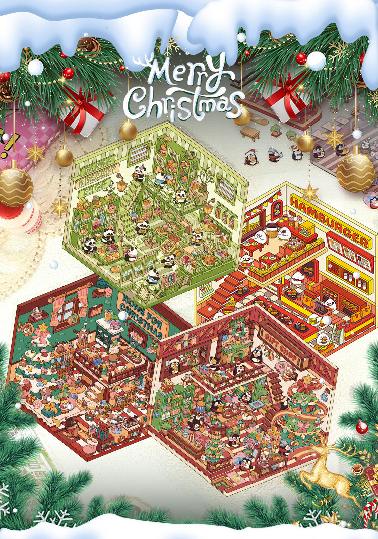 #B012, Christmas Shops 3D Sticker, Beginner Friendly