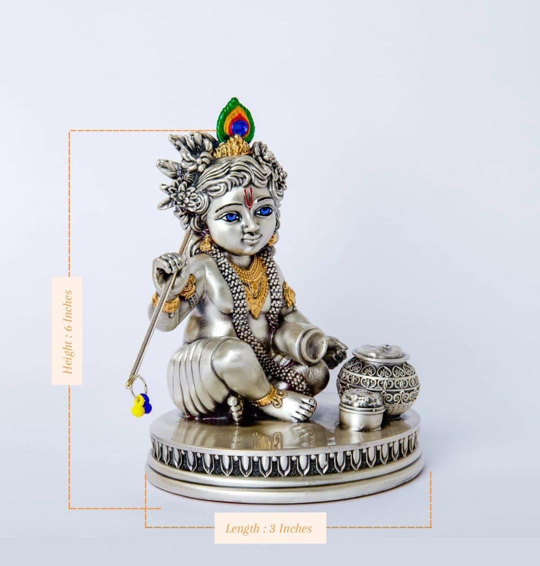 Sai Divya Silver BalKrishna Idol, Antique Silver and Gold Dual Tone