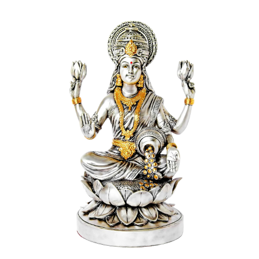 Sai Divya Lakshmi Idol on Lotus Throne Silver and Gold, Hindu Goddess Idol