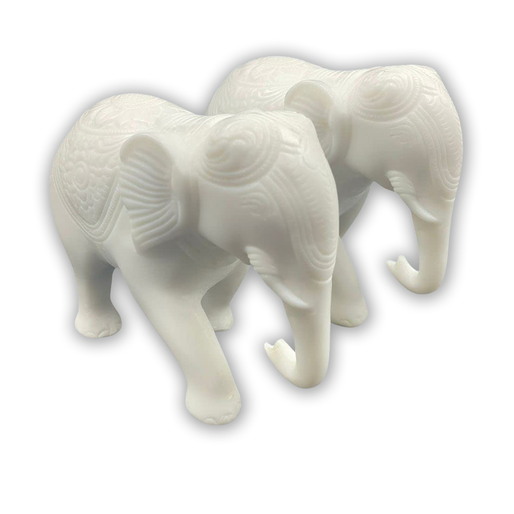 Sai Divya Antique Finish Pure Marble Trunk up Elephant/Standing/Handicraft Idol for Home Decor. (Set of 2)