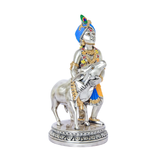 Sai Divya Pure Silver Krishna Figurine, Silver and Gold Tone | Traditional Hindu Decorative Statue