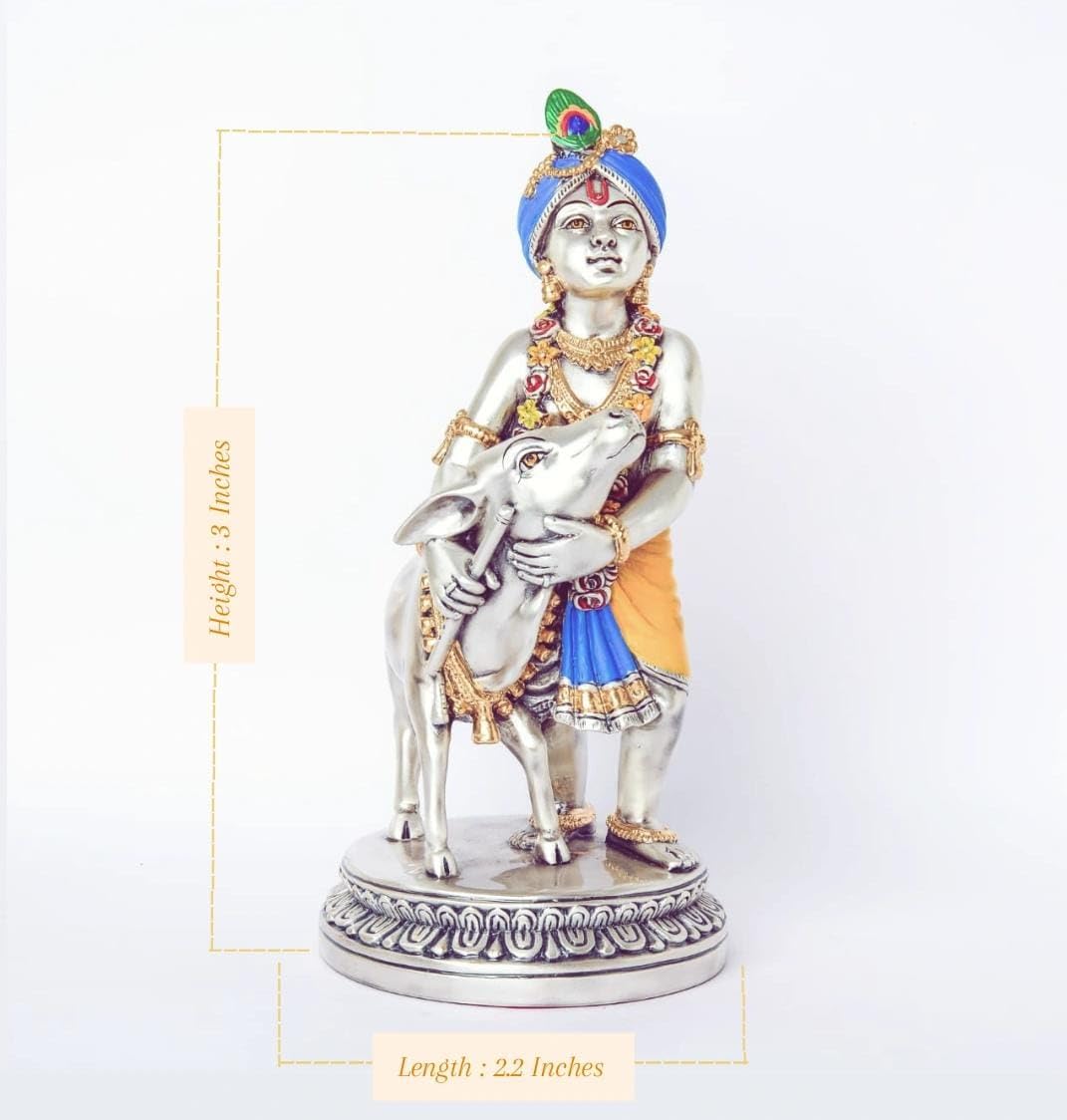 Sai Divya Pure Silver Krishna Figurine, Silver and Gold Tone | Traditional Hindu Decorative Statue