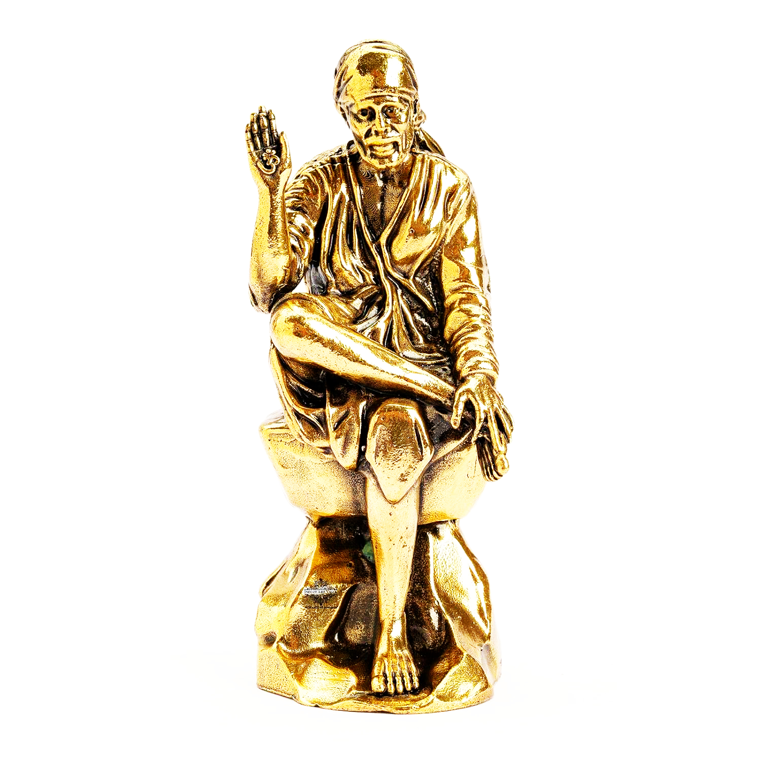 Brass Sai Baba Murti 4 Inch, Golden Finish Sai Baba Idol for Pooja, Home Temple, Meditation, Spiritual Décor