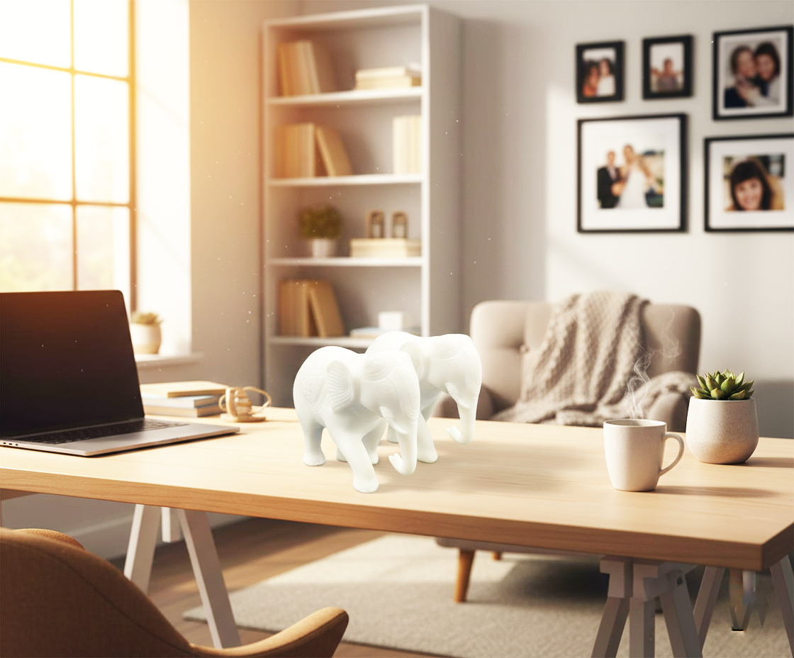 Sai Divya Antique Finish Pure Marble Trunk up Elephant/Standing/Handicraft Idol for Home Decor. (Set of 2)