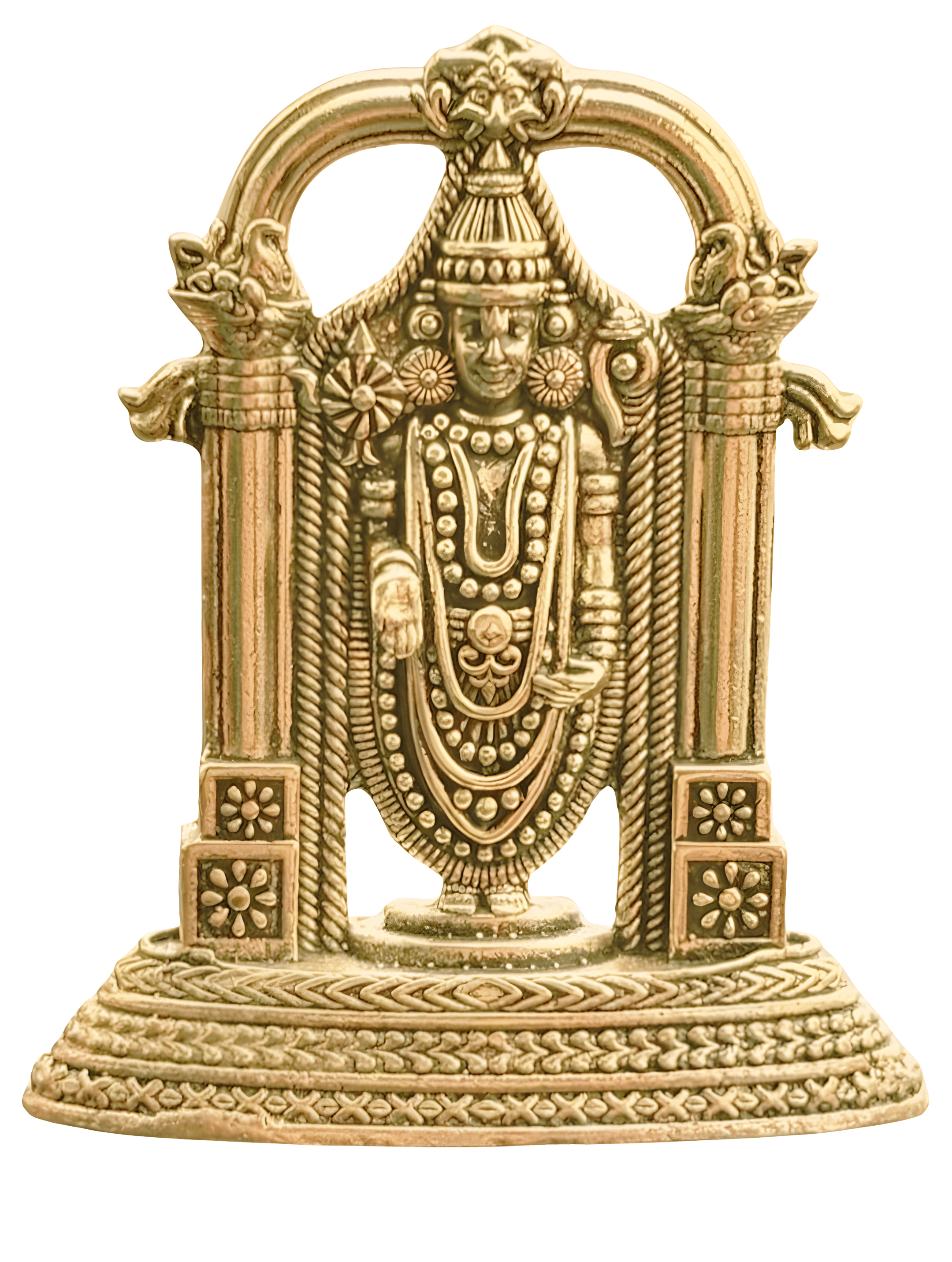 Sai Divya Decorative Lord Balaji Brass Idol, Antique Finish Temple Design Car Dashboard Statue