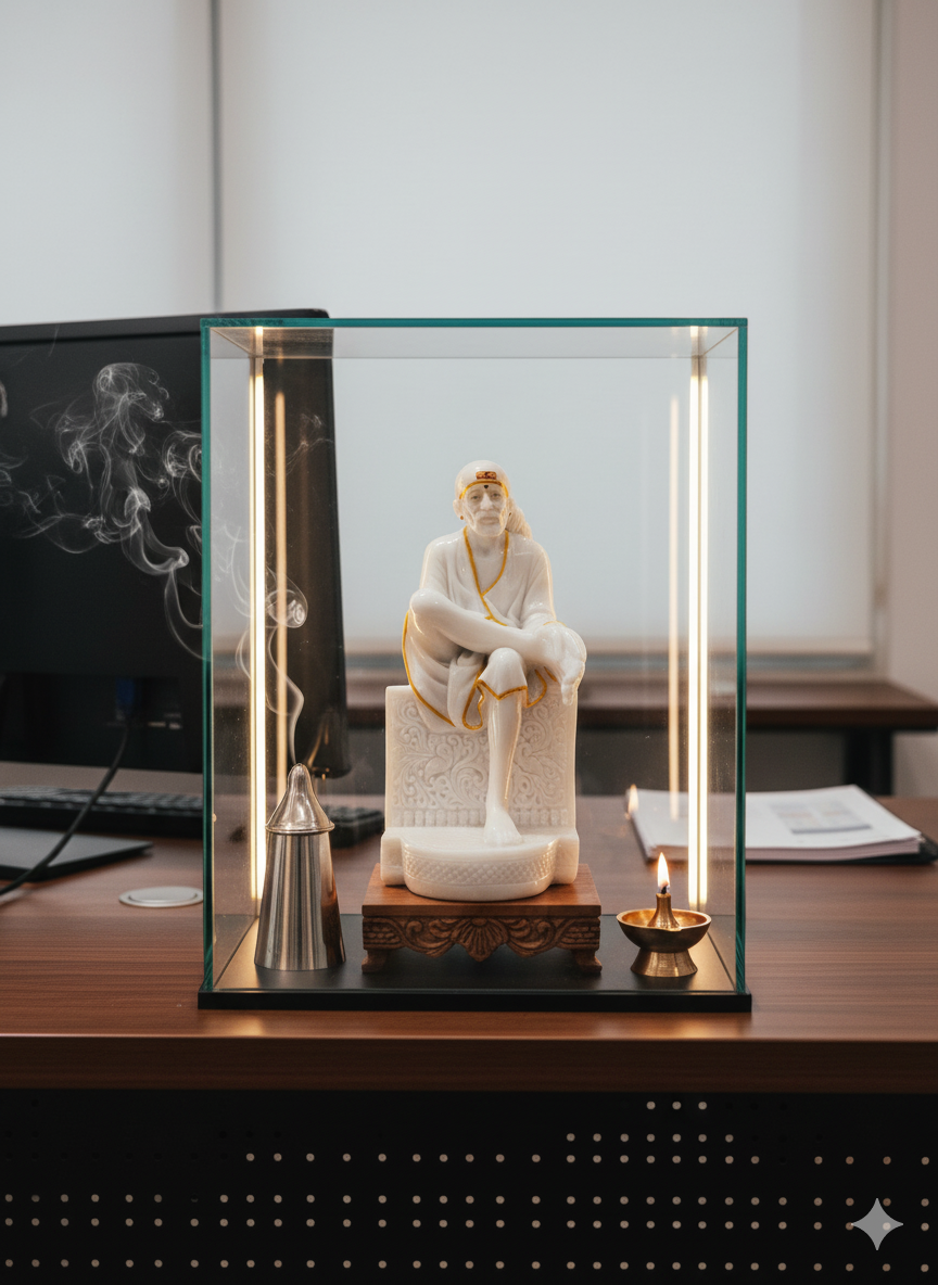 Sai Divya Baba Blessings Statue Idol Murti Marble Pure Lord Sai Baba Statue.White