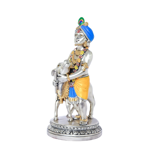Sai Divya Pure Silver Krishna Figurine, Silver and Gold Tone | Traditional Hindu Decorative Statue