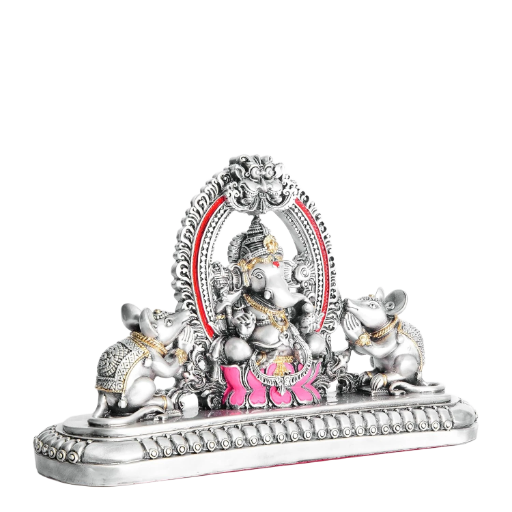 Sai Divya Lord Ganesha Idol Silver Finish Decorative Showpiece for Home Temple, Office, Puja & Gift