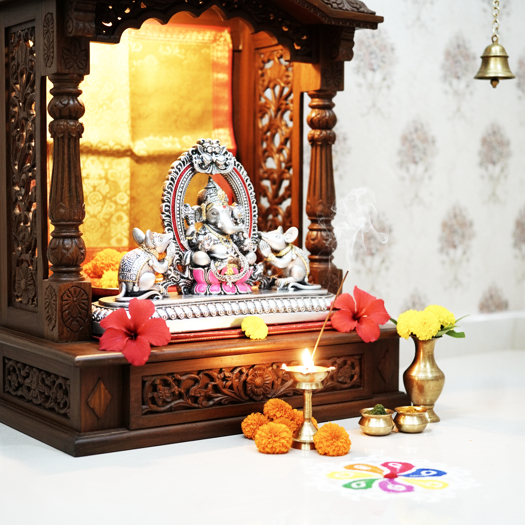 Sai Divya Lord Ganesha Idol Silver Finish Decorative Showpiece for Home Temple, Office, Puja & Gift