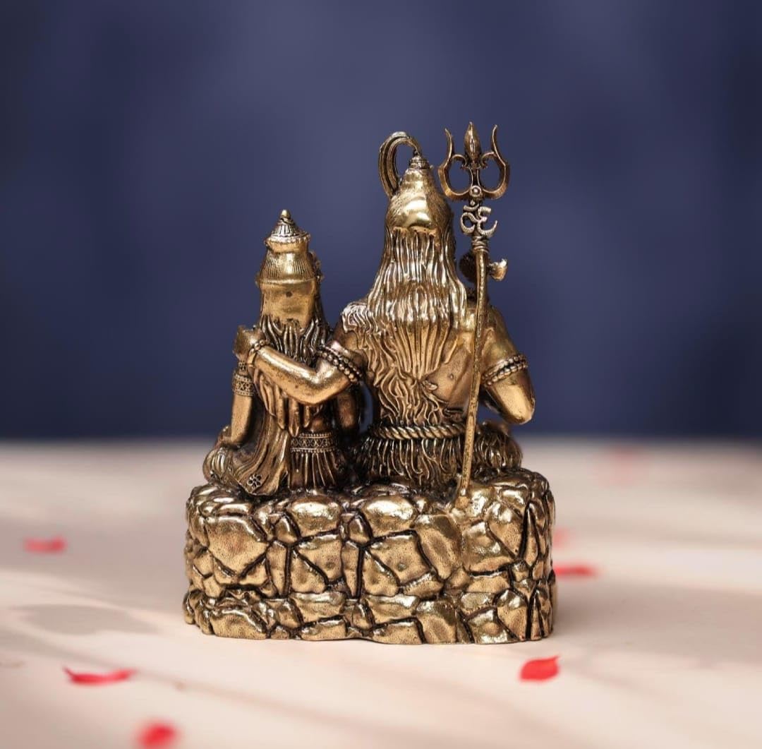 Lord Shiva Parvati Brass Statue, Hindu Deity Decorative Figurine, Religious Sculpture