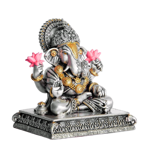 Sai Divya Dagadu Ganesh Ji Idol Silver Finish Ganesh Murti for Home Temple
