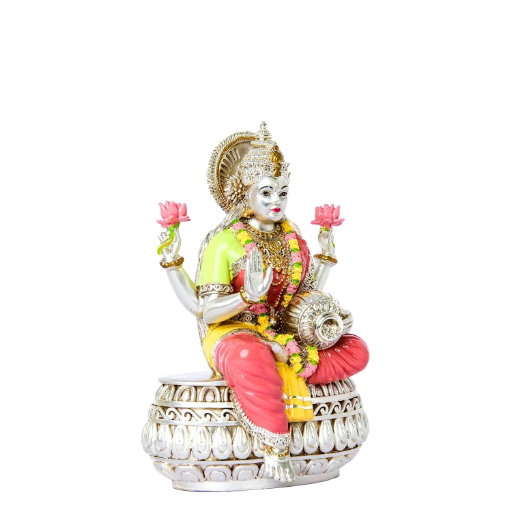 Sai Divya Silver Plated Lakshmi Idol, Decorative Hindu Goddess Statue, Multicolor, Traditional 