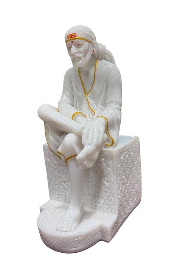 Sai Divya Baba Blessings Statue Idol Murti Marble Pure Lord Sai Baba Statue.White