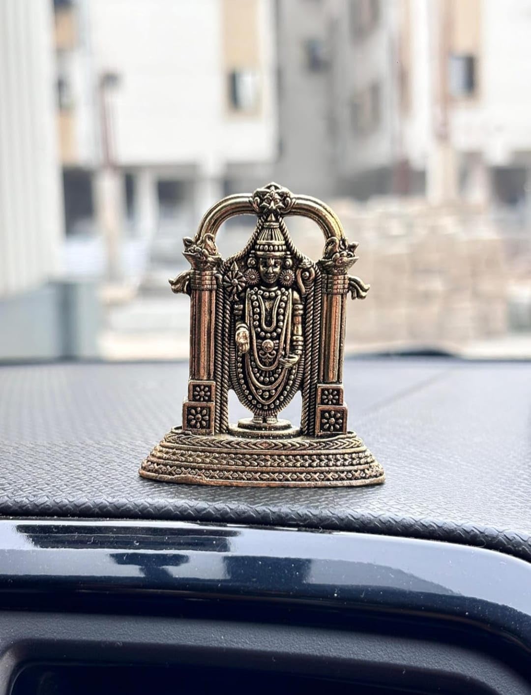 Sai Divya Decorative Lord Balaji Brass Idol, Antique Finish Temple Design Car Dashboard Statue