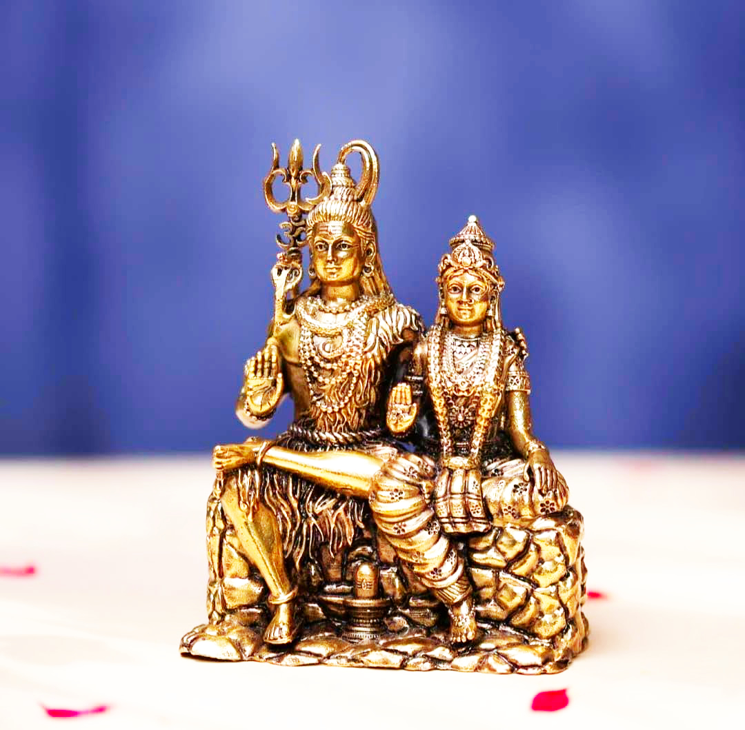 Lord Shiva Parvati Brass Statue, Hindu Deity Decorative Figurine, Religious Sculpture