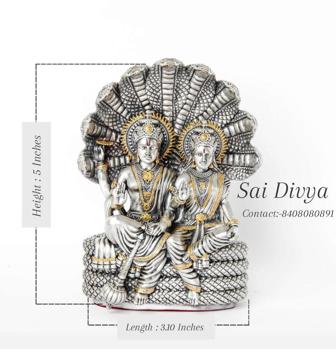 Sai Divya Metal Silver Plated - Lord Vishnu and Goddess Lakshmi Statue