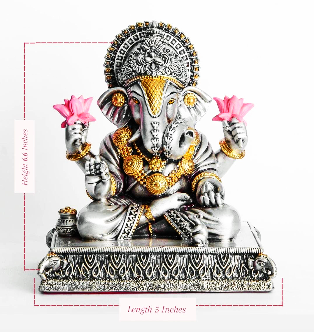 Sai Divya Dagadu Ganesh Ji Idol Silver Finish Ganesh Murti for Home Temple