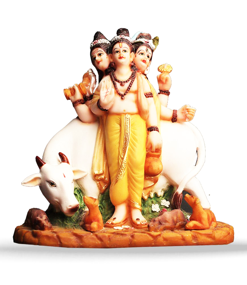 SAIDIVYA Antique Finish Lord Dattatreya with Cow Figurine