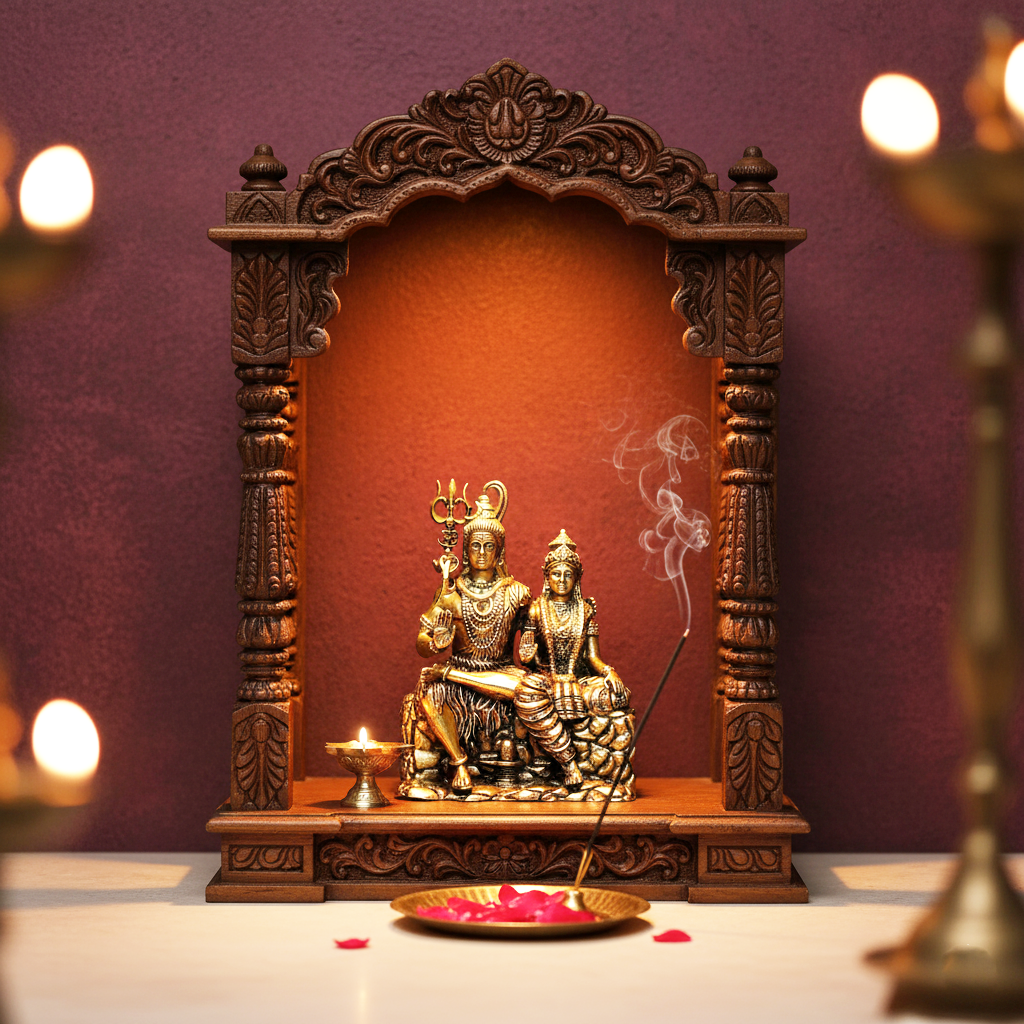 Lord Shiva Parvati Brass Statue, Hindu Deity Decorative Figurine, Religious Sculpture