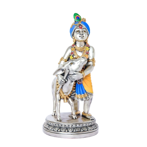 Sai Divya Pure Silver Krishna Figurine, Silver and Gold Tone | Traditional Hindu Decorative Statue