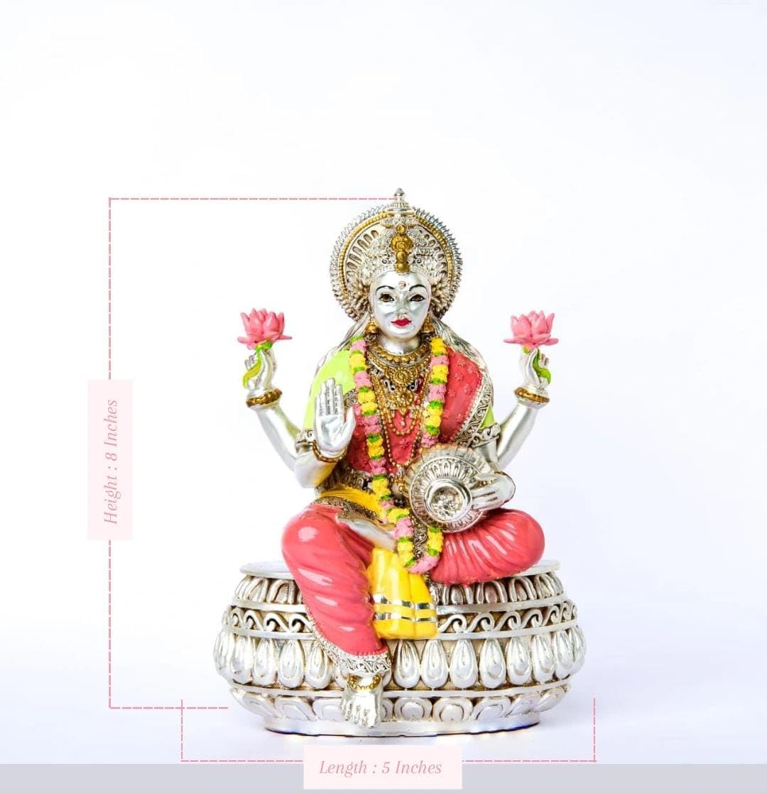 Sai Divya Silver Plated Lakshmi Idol, Decorative Hindu Goddess Statue, Multicolor, Traditional 