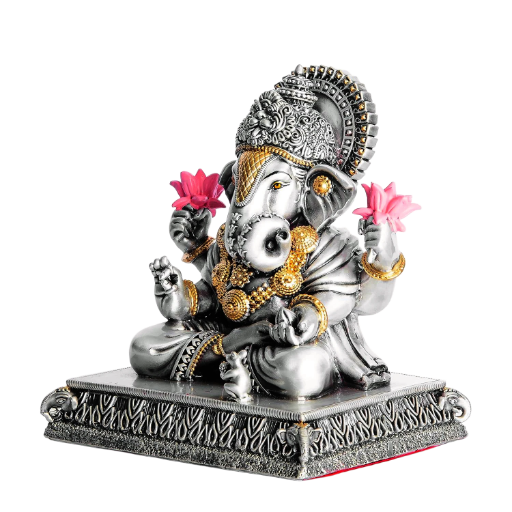 Sai Divya Dagadu Ganesh Ji Idol Silver Finish Ganesh Murti for Home Temple