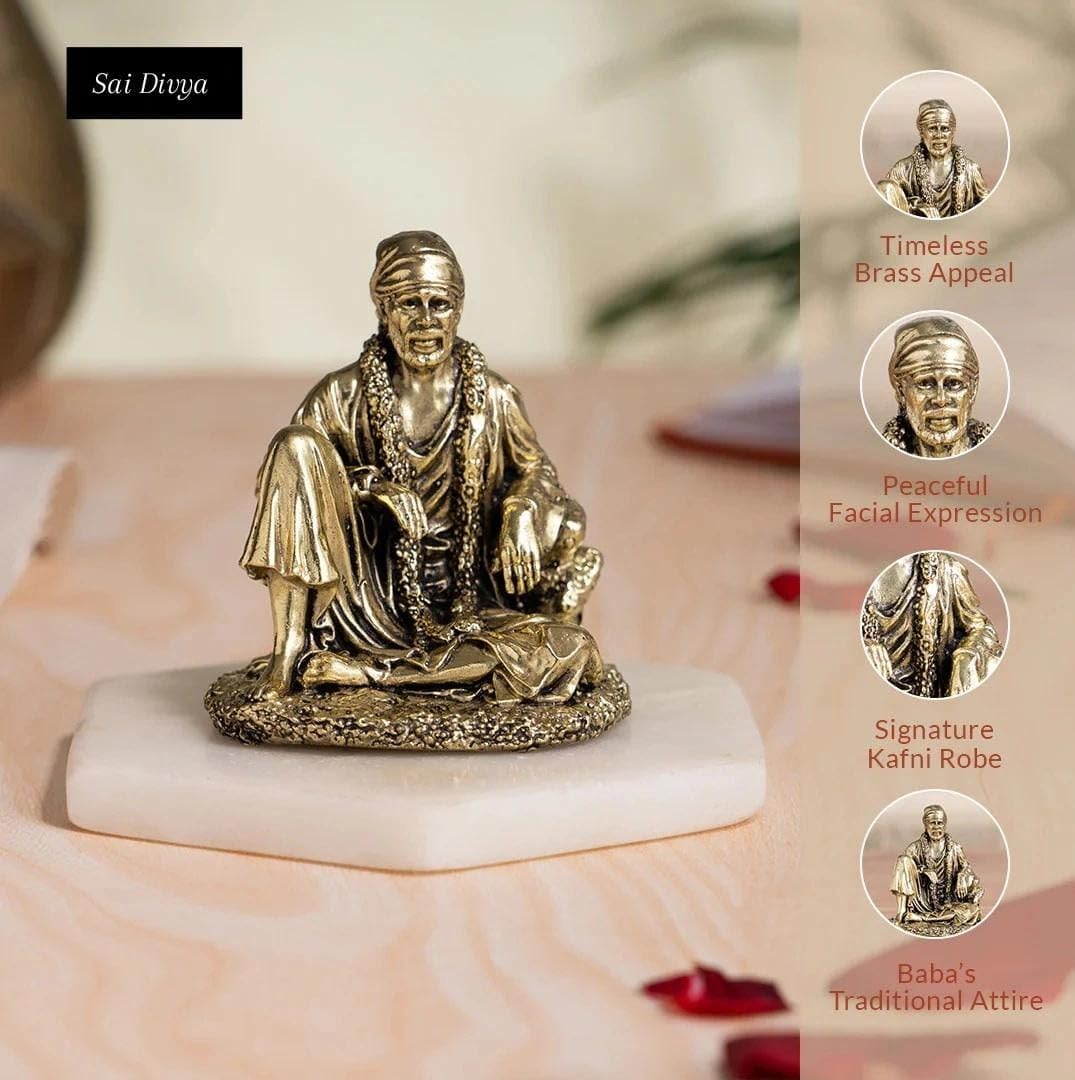Sai Divya Brass Decorative Idol Traditional Religious Statue for Home Temple and Office