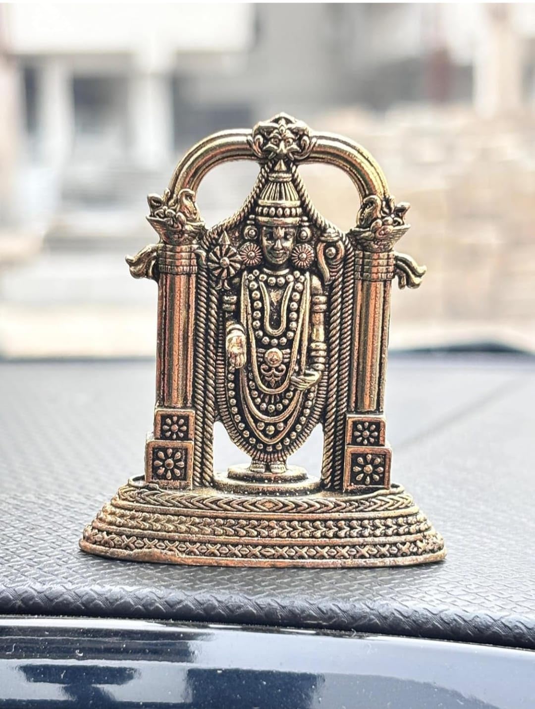 Sai Divya Decorative Lord Balaji Brass Idol, Antique Finish Temple Design Car Dashboard Statue