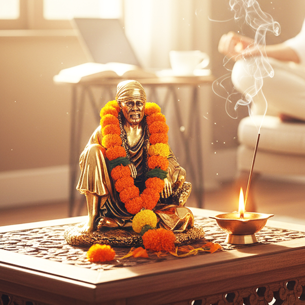 Sai Divya Brass Decorative Idol Traditional Religious Statue for Home Temple and Office