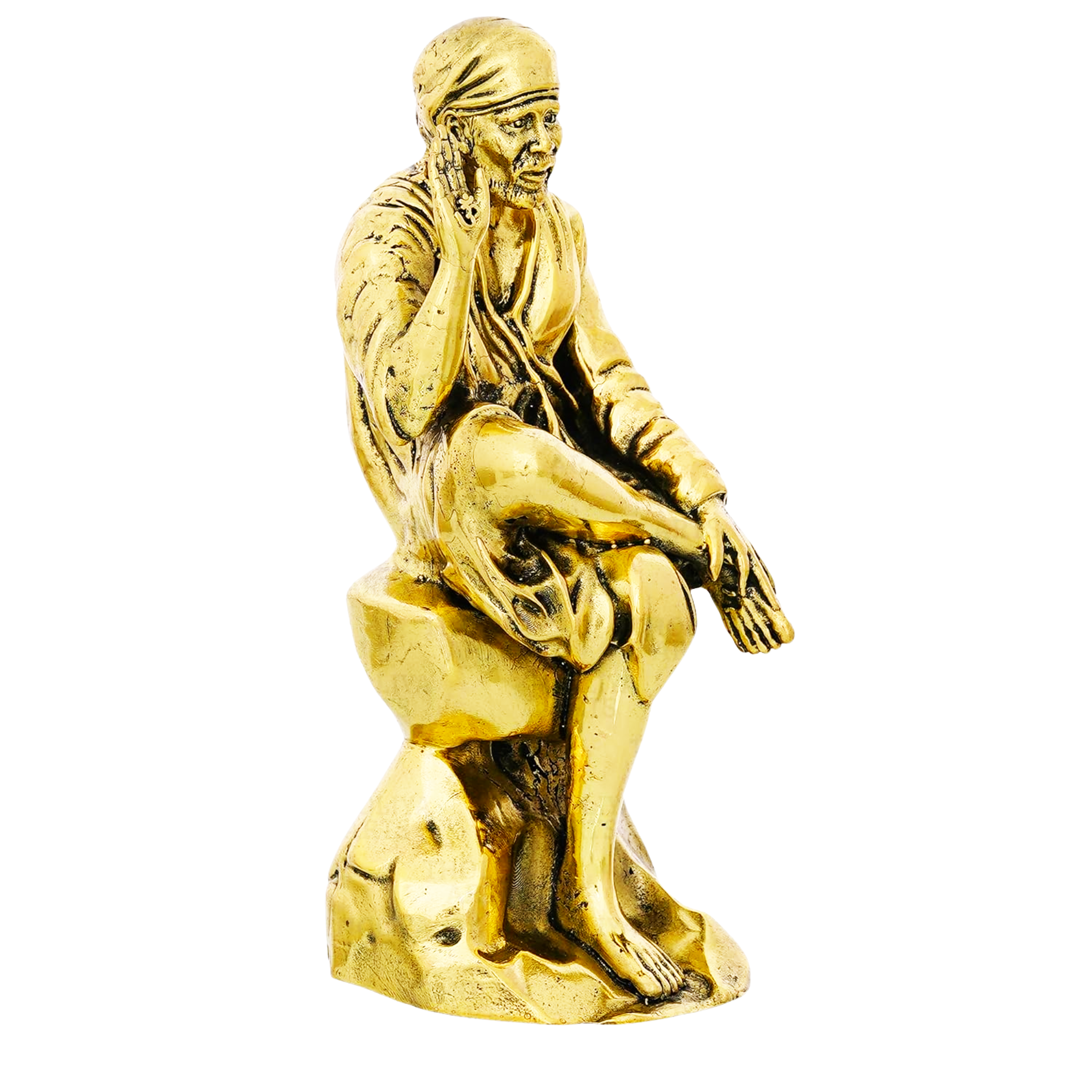 Brass Sai Baba Murti 4 Inch, Golden Finish Sai Baba Idol for Pooja, Home Temple, Meditation, Spiritual Décor