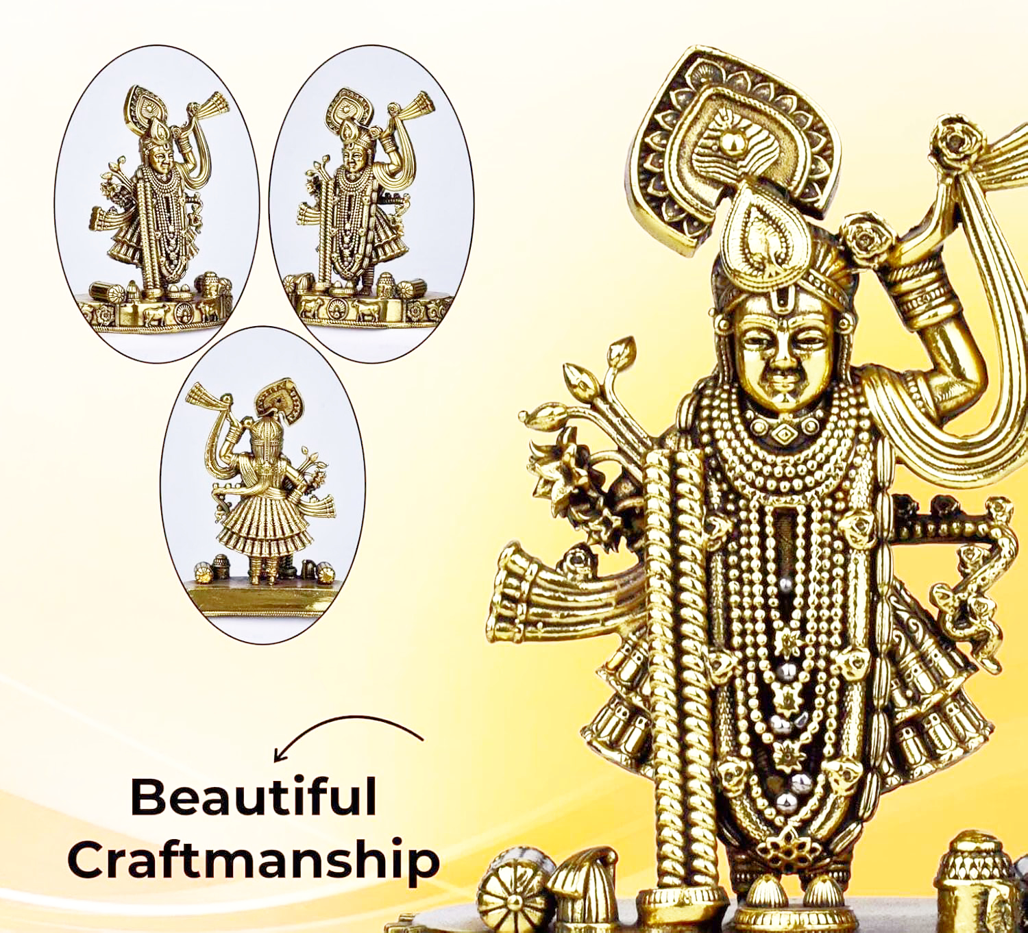 Sai Divya Handcrafted Brass Krishna Idol, Gold Finish for home or office décor