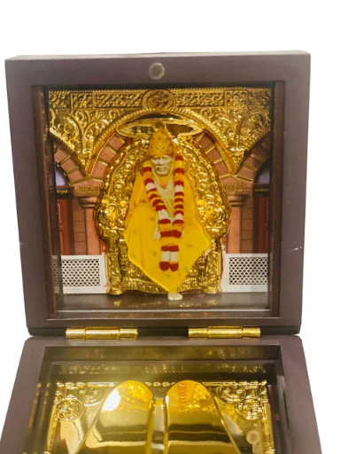 Sai Divya Gold Plated Shirdi Sai Baba with Paduka with Decorative Wooden Box