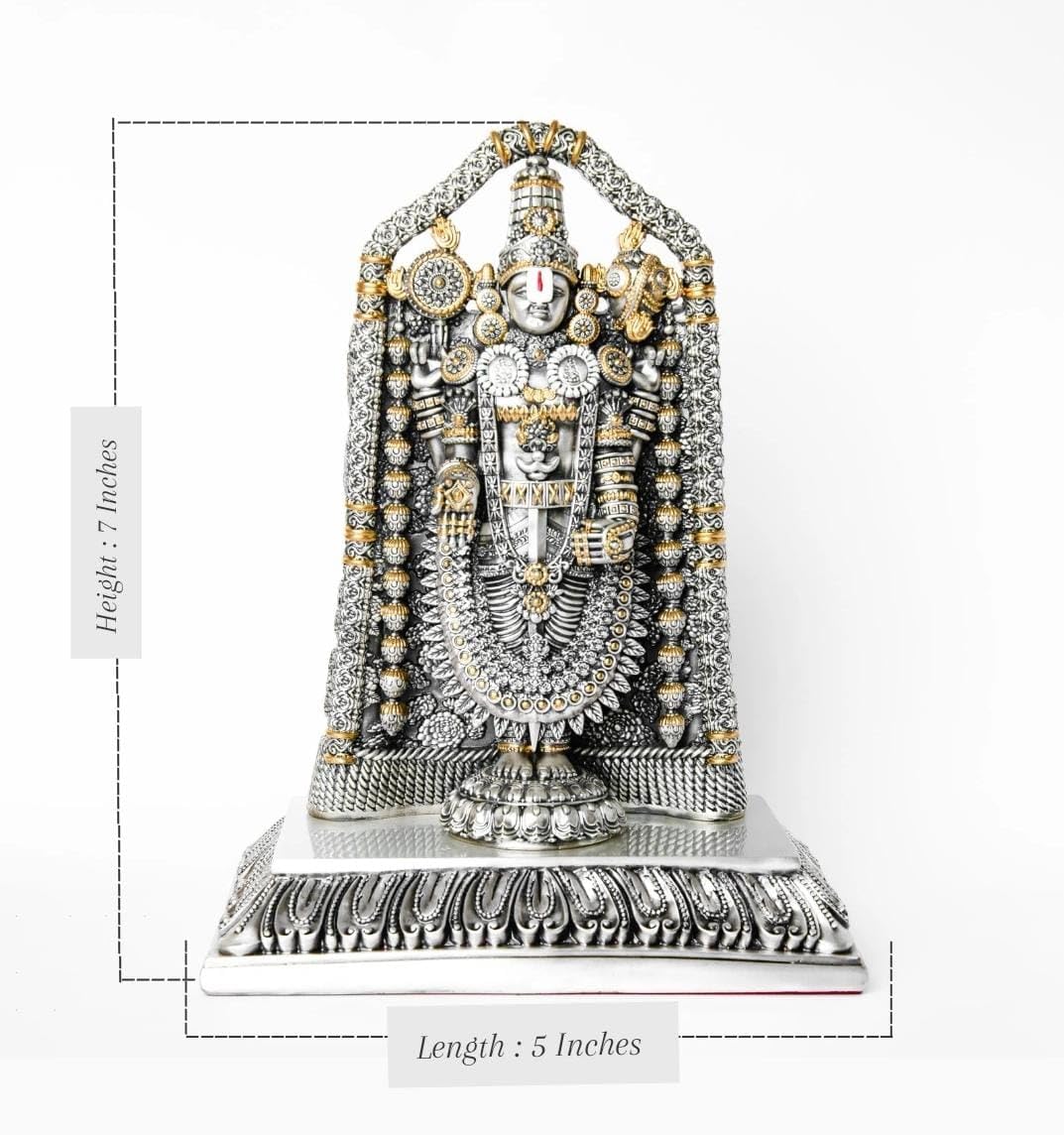 Sai Divya Silver Plated Balaji Idol, Antique Gold and Silver Traditional Temple Design