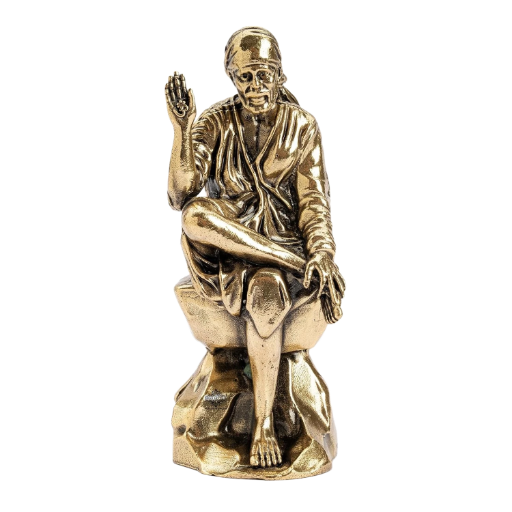 Brass Sai Baba Murti 4 Inch, Golden Finish Sai Baba Idol for Pooja, Home Temple, Meditation, Spiritual Décor