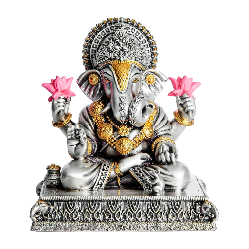 Sai Divya Dagadu Ganesh Ji Idol Silver Finish Ganesh Murti for Home Temple