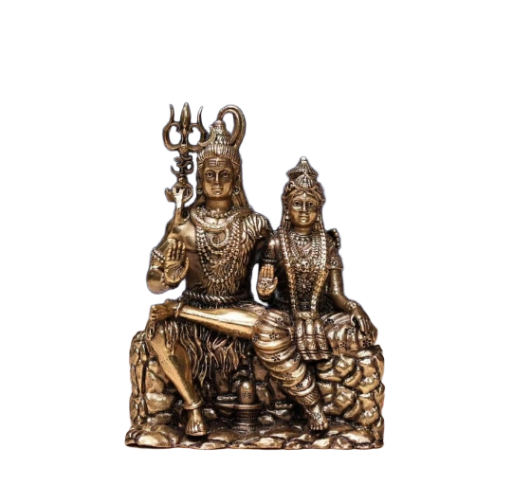 Lord Shiva Parvati Brass Statue, Hindu Deity Decorative Figurine, Religious Sculpture